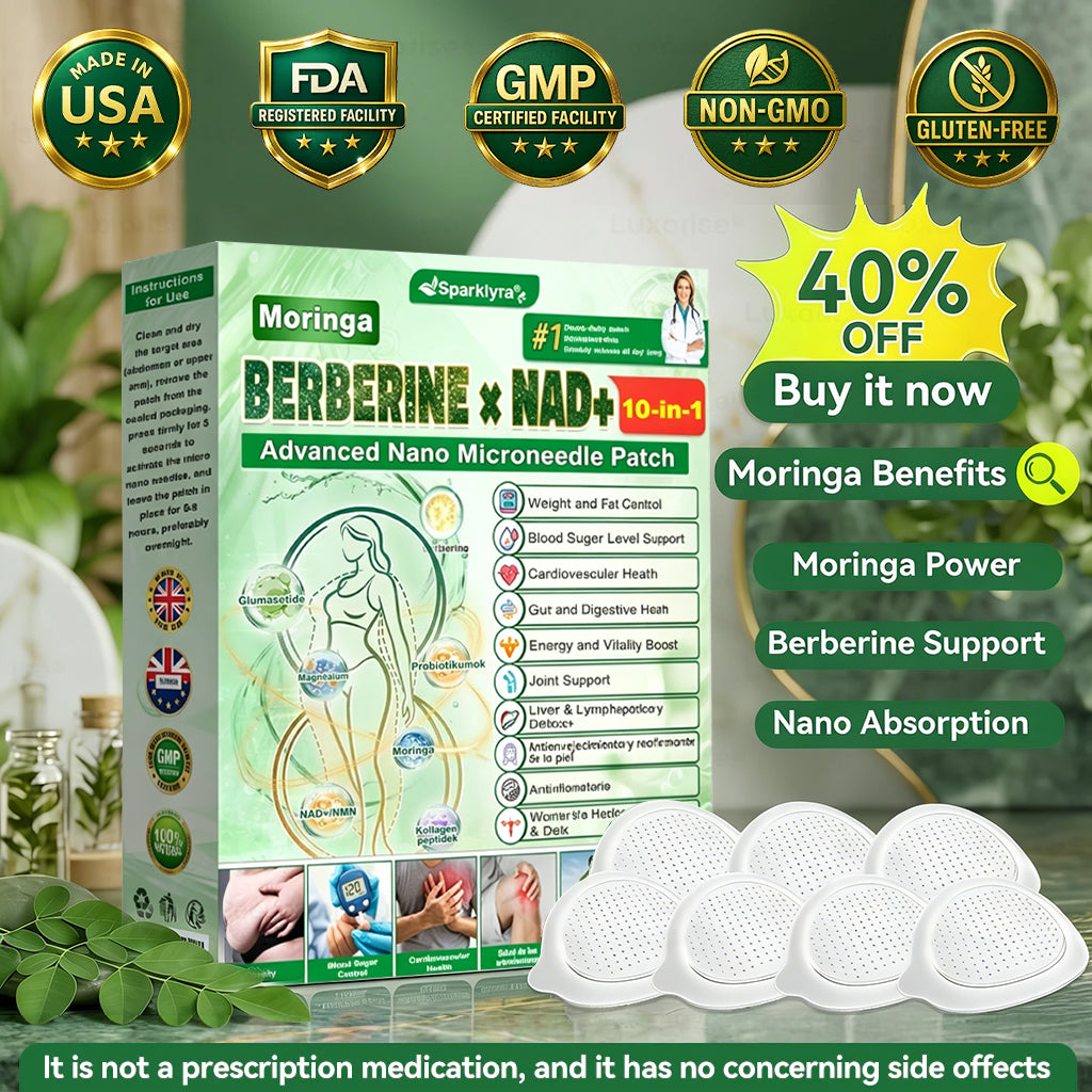 Sparklyra® Moringa &Berberine x NAD+ 10-in-1 Advanced Nano-Micro-needle Patch👩⚕️ (Just once a day, visible results in 7 days) ✅ For obesity, sagging skin, diabetes and more.