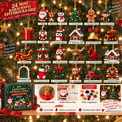 🎅Billhol® 24 napos adventi naptár mini karácsonyi építőkocka-díszekkel – 24 különböző, megépíthető ünnepi figura és dísz