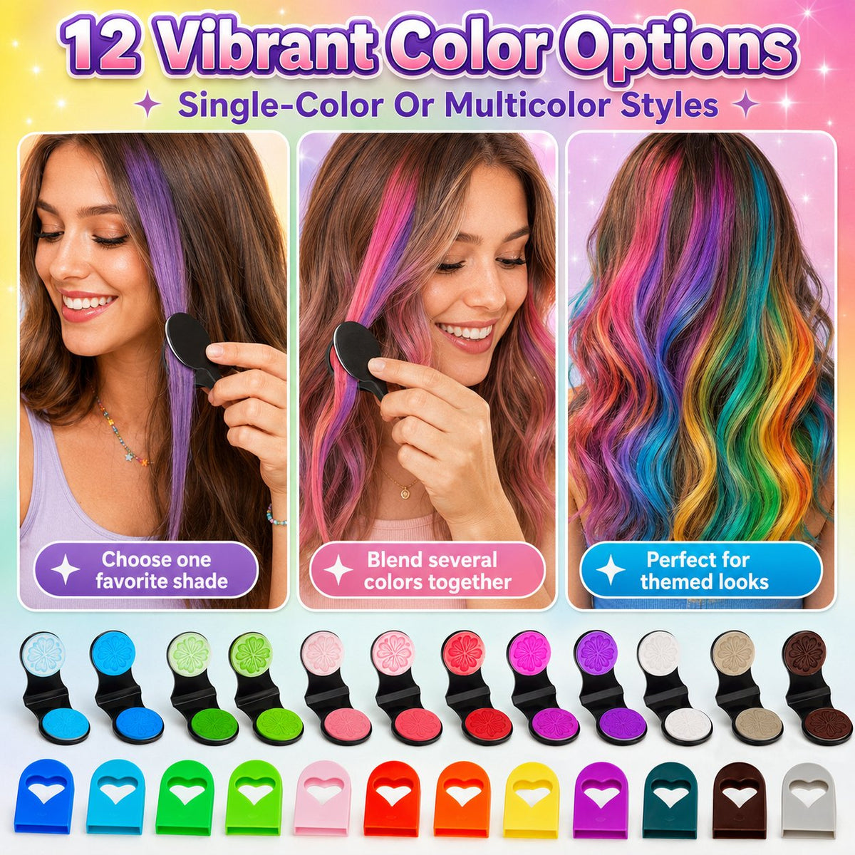 𝐁i𝐥𝐥𝐡𝐨𝐥®🎨 12-Shade Washable Hair Pigment Wands: Non-Sticky & Kid-Safe (Ages 3+), The Ultimate Birthday Gift Kit