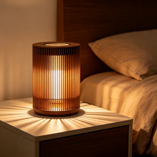 Cylinder Grille Wood Ambient Night Light