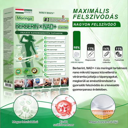Orvosok által kifejlesztett formula 🛍️ | MREVBSIN® Moringa és berberin × NAD+ – 10 az 1-ben fejlett nano-mikrotűs tapasz (Látható eredmények már 7 nap alatt)
