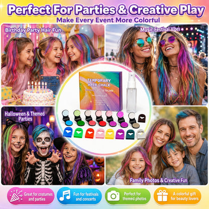 𝐁i𝐥𝐥𝐡𝐨𝐥®🎨 12-Shade Washable Hair Pigment Wands: Non-Sticky & Kid-Safe (Ages 3+), The Ultimate Birthday Gift Kit