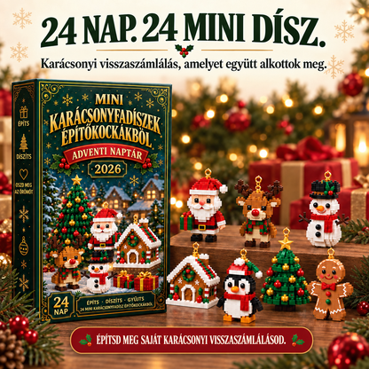 🎅Billhol® 24 napos adventi naptár mini karácsonyi építőkocka-díszekkel – 24 különböző, megépíthető ünnepi figura és dísz