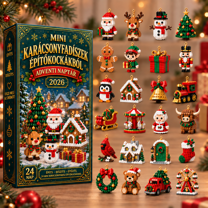🎅Billhol® 24 napos adventi naptár mini karácsonyi építőkocka-díszekkel – 24 különböző, megépíthető ünnepi figura és dísz