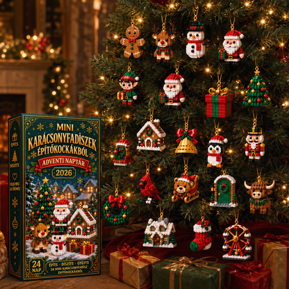 🎅Billhol® 24 napos adventi naptár mini karácsonyi építőkocka-díszekkel – 24 különböző, megépíthető ünnepi figura és dísz
