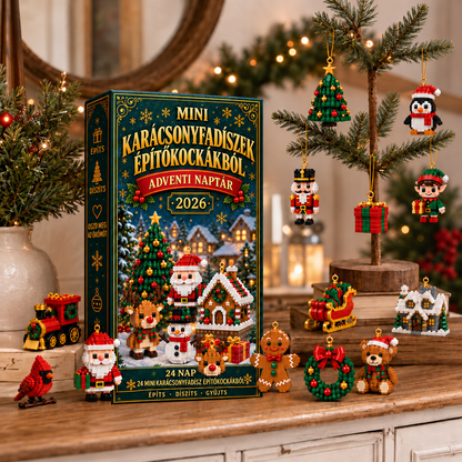 🎅Billhol® 24 napos adventi naptár mini karácsonyi építőkocka-díszekkel – 24 különböző, megépíthető ünnepi figura és dísz
